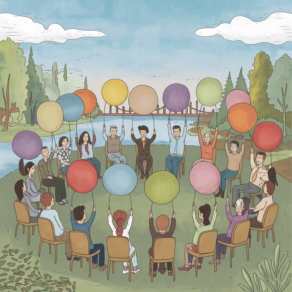 Recovery community support group in a circle
